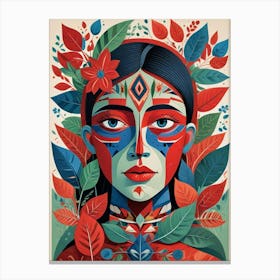 Folk Abstract Face Illustration 3 Art Print (12) Canvas Print