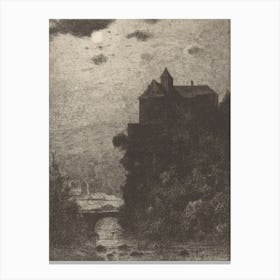 Vintage Spooky Castle On A Hill Canvas Print