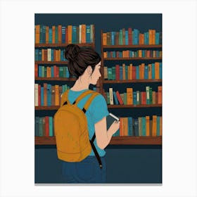 Girl Reading Book In Library 1 Canvas Print