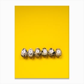 Quail Eggs On Yellow Background Canvas Print