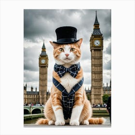 Feline Footsteps: Iconic Landmarks Captured Cat in London Big Ben Canvas Print