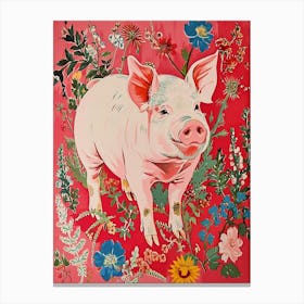 Floral Animal Painting Pig 3 Canvas Print