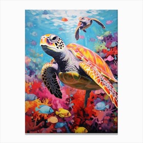 Turtle Friends In Colourful Ocean Canvas Print