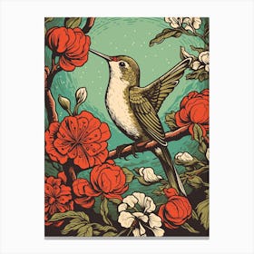 Vintage Bird Linocut Hummingbird 4 Canvas Print
