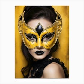 A Woman In A Carnival Mask, Yellow And Black (16) Canvas Print
