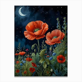 Poppies At Night Canvas Print