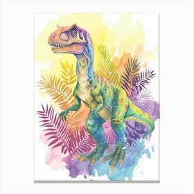 Pastel Rainbow Giganotosaurus Watercolour 2 Canvas Print