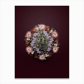 Vintage Spathula Leaved Thorn Floral Wreath on Wine Red n.1241 Canvas Print