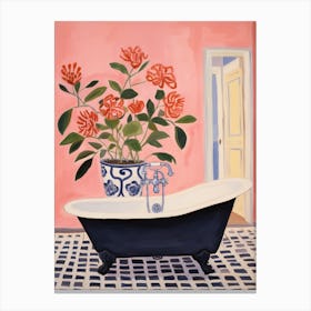 A Bathtube Full Of Carnation In A Bathroom 3 Canvas Print