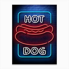 Hot Dog — Neon food sign, Food kitchen poster, photo art Canvas Print