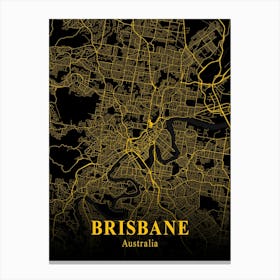 Brisbane Gold City Map 1 Canvas Print