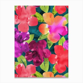 Teal Inky Floral Red & Purple Canvas Print