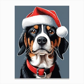 Cute Dog Wearing A Santa Hat Painting (16) Canvas Print