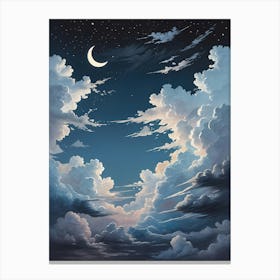 Crescent Moon And Clouds no2 Canvas Print