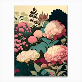 Mass Plantings Of Peonies 5 Colourful Vintage Sketch Canvas Print