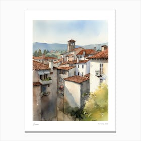 Lucca, Tuscany, Italy 4 Watercolour Travel Poster Canvas Print