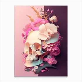 Skull With Celestial 1 Themes Pink Vintage Floral Canvas Print
