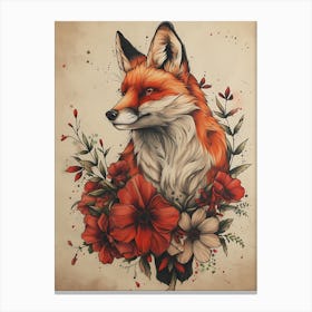 Amazing Red Fox With Flowers 21 Canvas Print