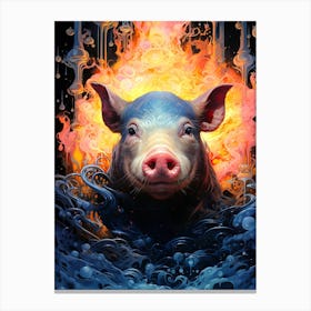 Pig In Flames Canvas Print