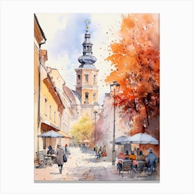 Vilnius Lithuania In Autumn Fall, Watercolour 4 Canvas Print