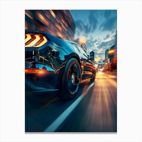Black Sports Car Driving In The City Canvas Print
