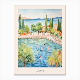 Swimming In Zadar Croatia Watercolour Poster Canvas Print