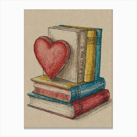 Heart On Books Canvas Print