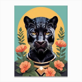 Floral Black Panther Portrait In A Suit (6) Canvas Print