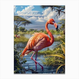 Greater Flamingo Lake Nakuru Nakuru Kenya Tropical Illustration 2 Canvas Print