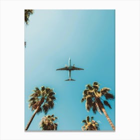 Airplane Flying Over Palm Trees 3 Canvas Print