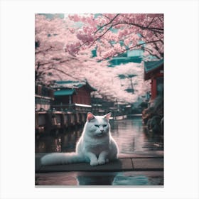 Cat In Cherry Blossoms 5 Canvas Print