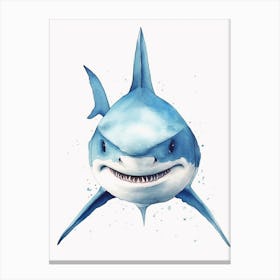 Cartoon Watercolour Blue Shark Kids Nursery 2 Canvas Print