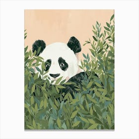 Giant Panda Hiding In Bushes Storybook Illustration 2 Canvas Print