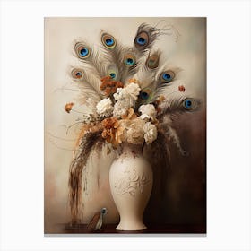Peacock Flower, Autumn Fall Flowers Sitting In A White Vase, Farmhouse Style 2 Canvas Print