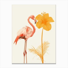 Lesser Flamingo And Tiare Flower Minimalist Illustration 3 Canvas Print
