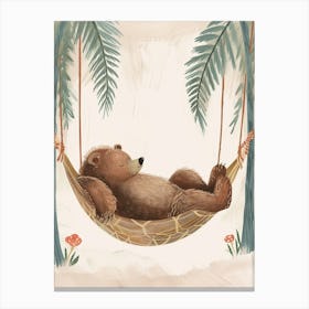 Brown Bear Napping In A Hammock Storybook Illustration 1 Canvas Print