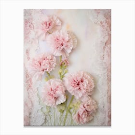 Pink Carnations On Lace 4 Canvas Print