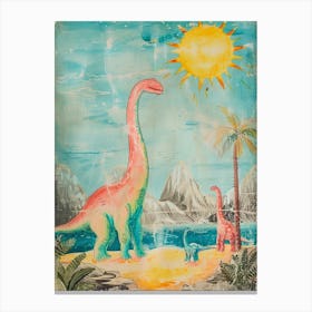Brachiosaurus In The Sun Vintage Illustration Canvas Print