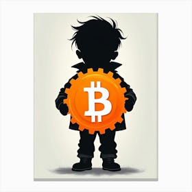 Bitcoin Kid Holding Gear Canvas Print