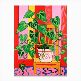 Pink And Red Plant Illustration Golden Pothos 1 Canvas Print