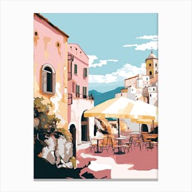 Taormina, Italy, Flat Pastels Tones Illustration 3 Canvas Print