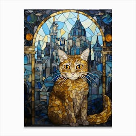 Mosaic Cat With Medieval Church In The Background 1 Canvas Print