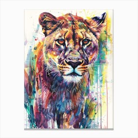 Mountain Lion Colourful Watercolour 1 Canvas Print