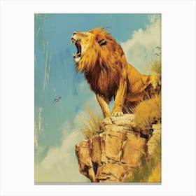 Barbary Lion Roaring On A Cliff Illustration 2 Canvas Print