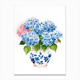 Hydrangea Painting Blue And White Vase Planter Canvas Print