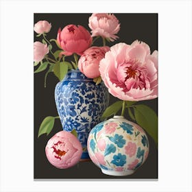 Peonies In Vases Canvas Print