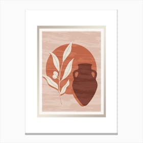 Minimalistic Art with Vase and Leaf Branch 3 Canvas Print