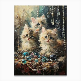 Kittens With Jewels Rococo Inspired Painting 2 Canvas Print