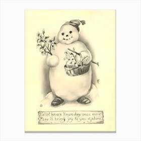 Snowman With Basket Full Of Holiday Gifts Canvas Print