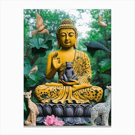 Buddha Sculpture With Animals And Jungle Canvas Print